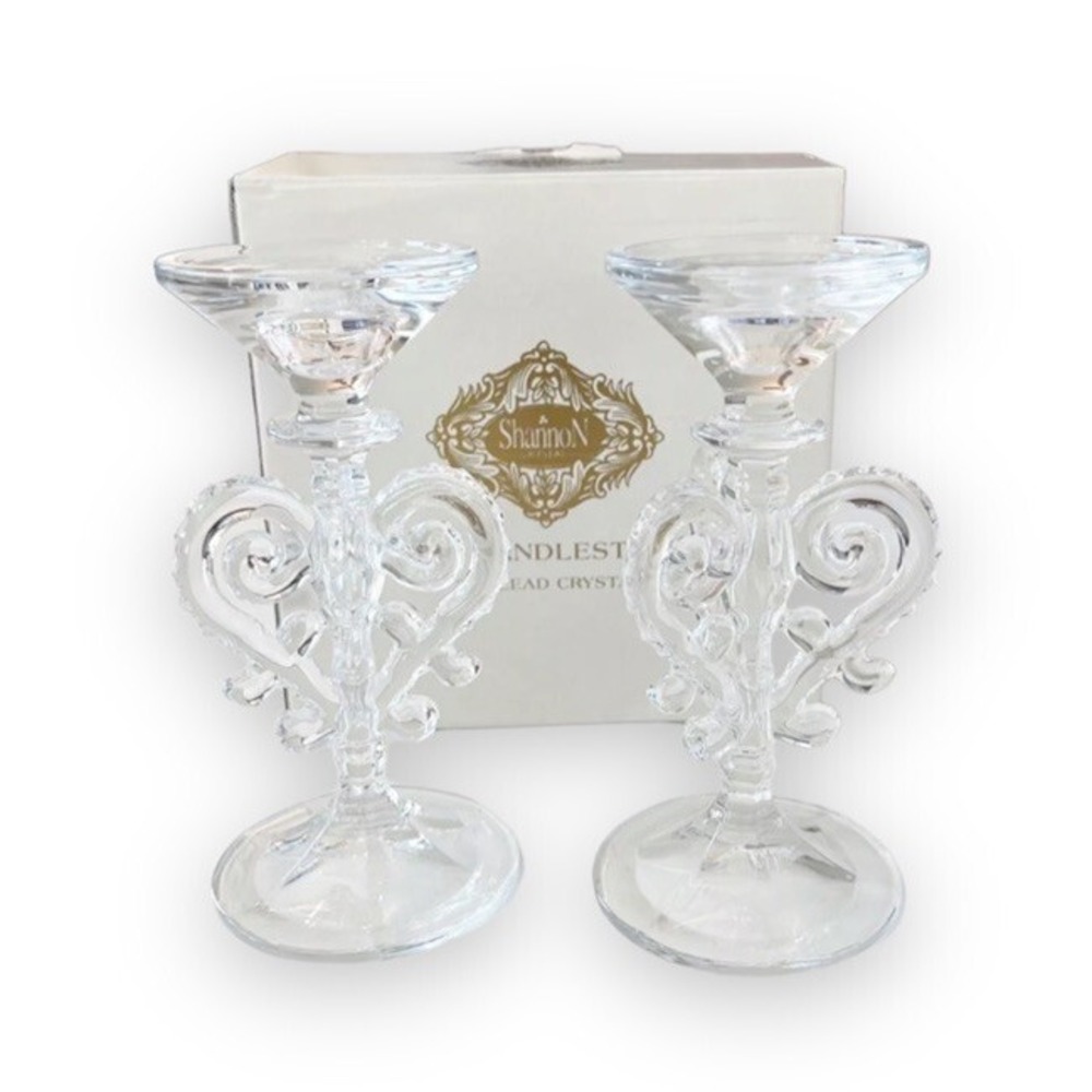 Shannon Crystal Ireland Scroll Candlestick Holders Godinger Czech Lead Crystal